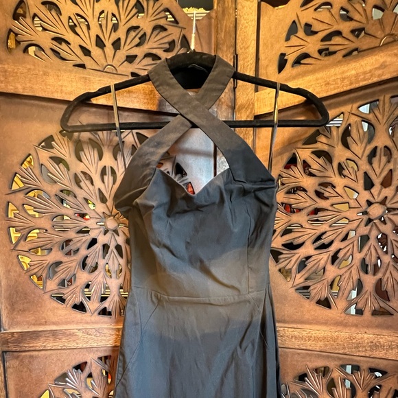 Unique Vintage Black Penelope Wiggle Bodycon Pencil dress (criss cross halter) - Picture 2 of 5